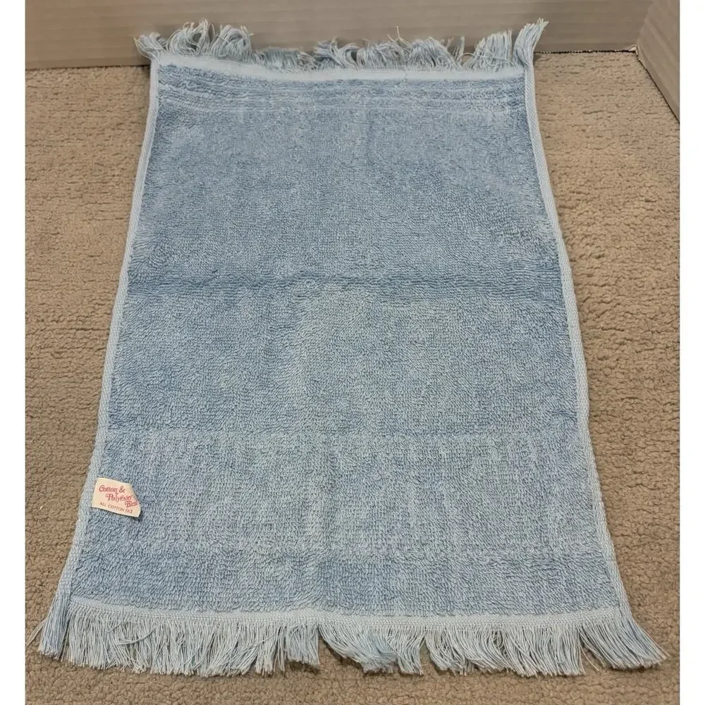 Fieldcrest Guest Fingertip Hand Towel Set of 2 Embroidere Blue Tan Fringe Floral